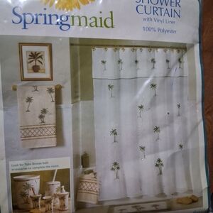 Springmaid Palm Tree Shower Curtain - White and Green